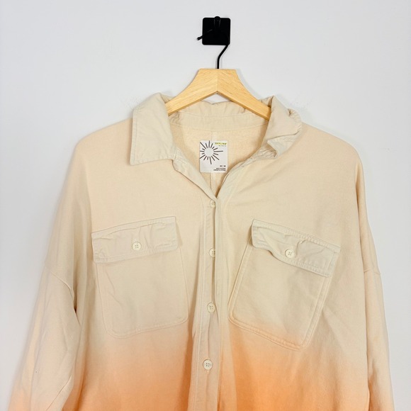 OFFLINE by Aerie Ombre Sweatshirt Shirt Jacket Women's Medium Orange Button Down - Picture 3 of 6